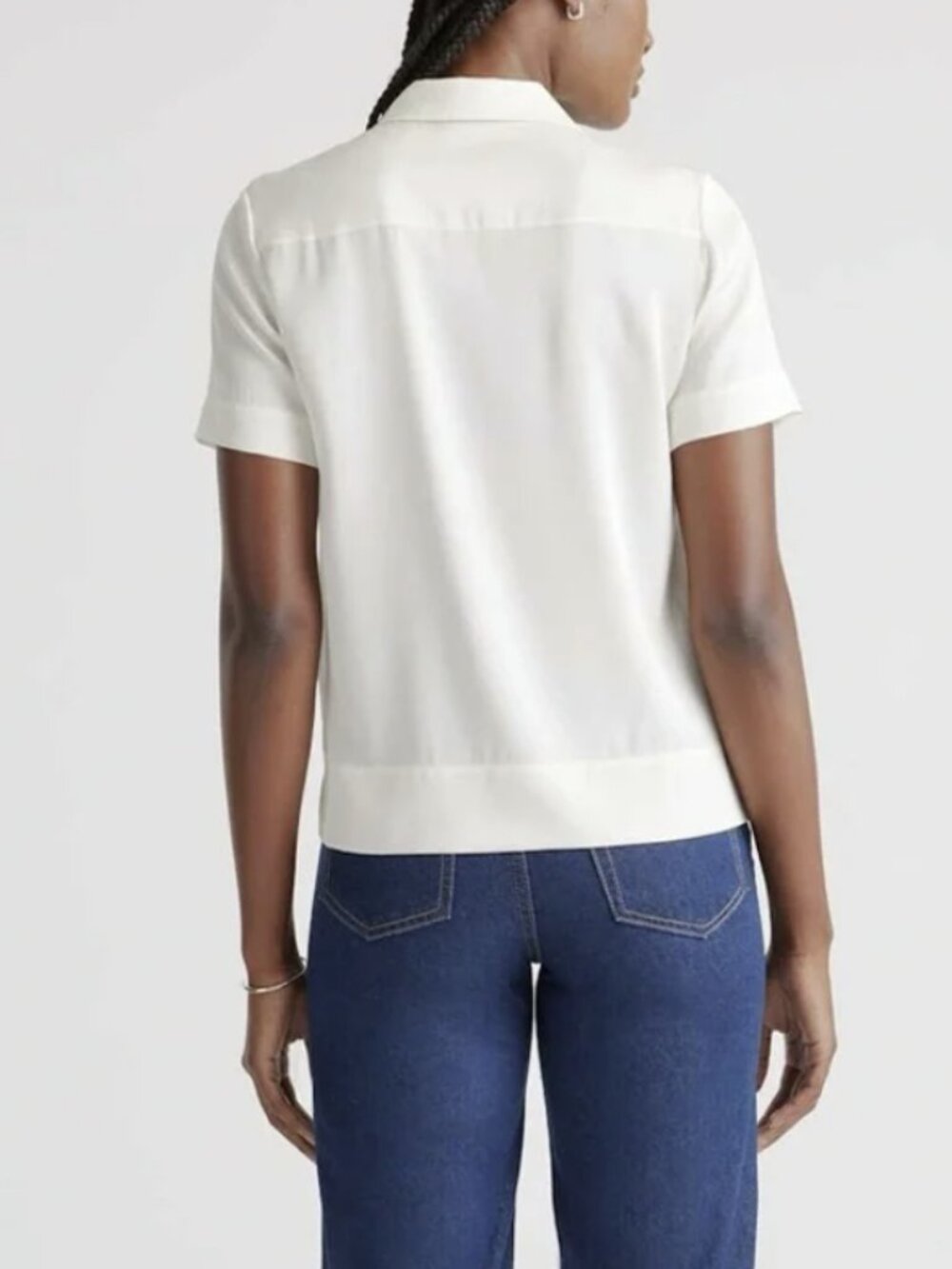 NWT Quince Washable Stretch Silk Short Sleeve Notch Collar Blouse Ivory Sz Large - Picture 2 of 7